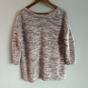Pure‎ Jill Women's Knit Sweater Beige Brown Striped 3/4 Sleeve Pullover